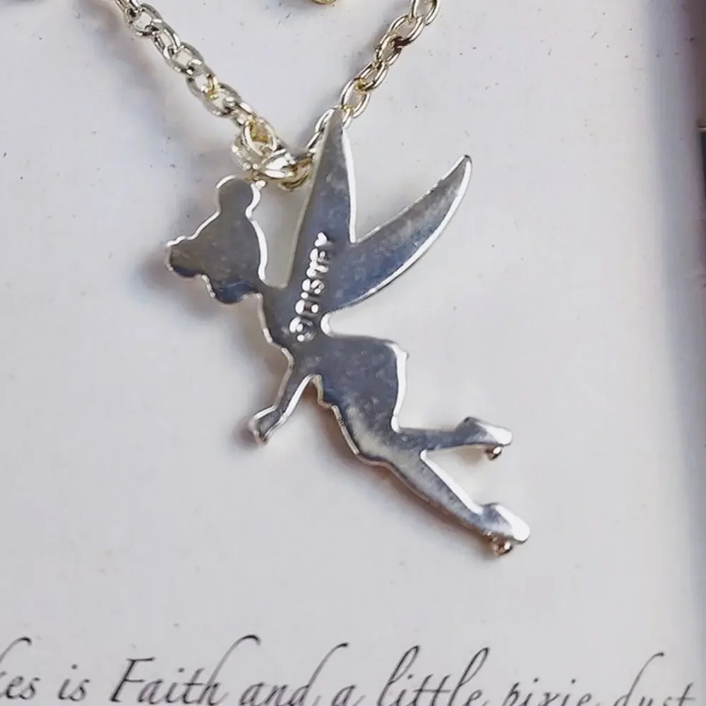 Disney Tinker Bell Necklace and Earring Set Silver Tone NIB - Picture 8 of 9